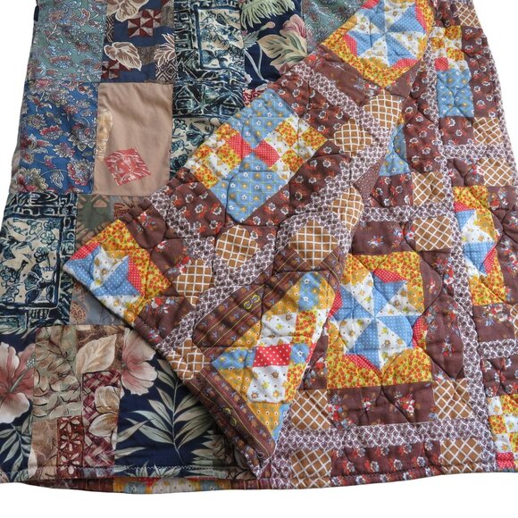 Vintage Handmade Reversable Patchwork Hawaiian Quilt Blanket Throw 42" x 58 Crib - Picture 4 of 8